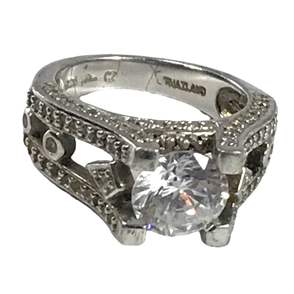 Sterling Silver Cubic Zirconia Ring Marked 925 Thailand CZ and Hallmarked Sz 6